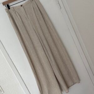 Linen Blend Wide-Leg Trousers
